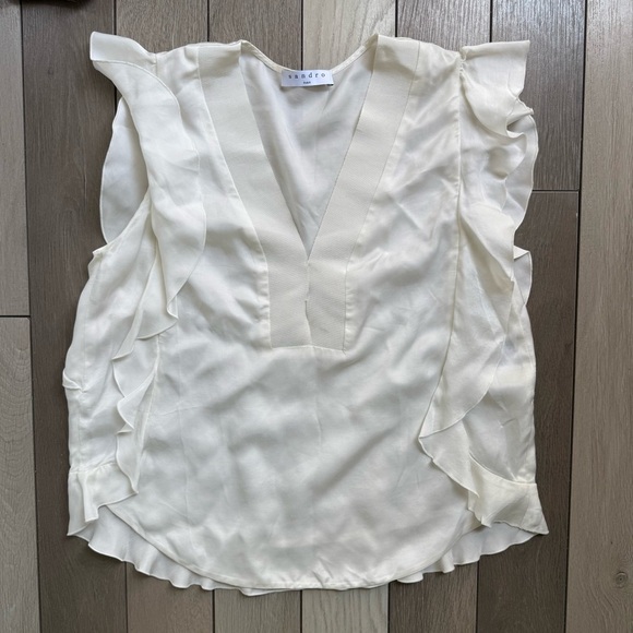 Sandro White Asymmetrical Ruffled Sleeveless Blouse - Picture 1 of 10